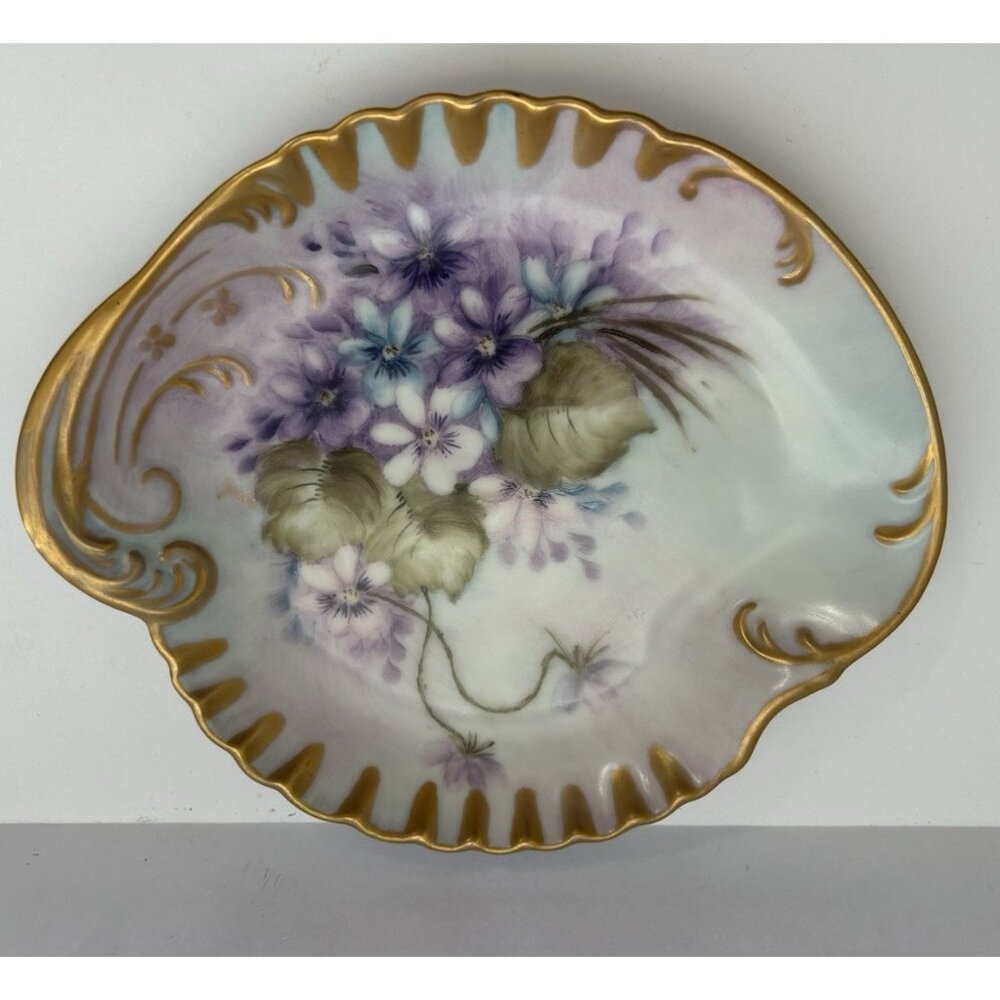 1966 Antique Handpainted Floral Dresser Tray Trinket Dish Cottagecore Regency